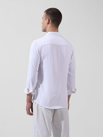 Men's White Regular Fit Textured Resort Wear Shirt