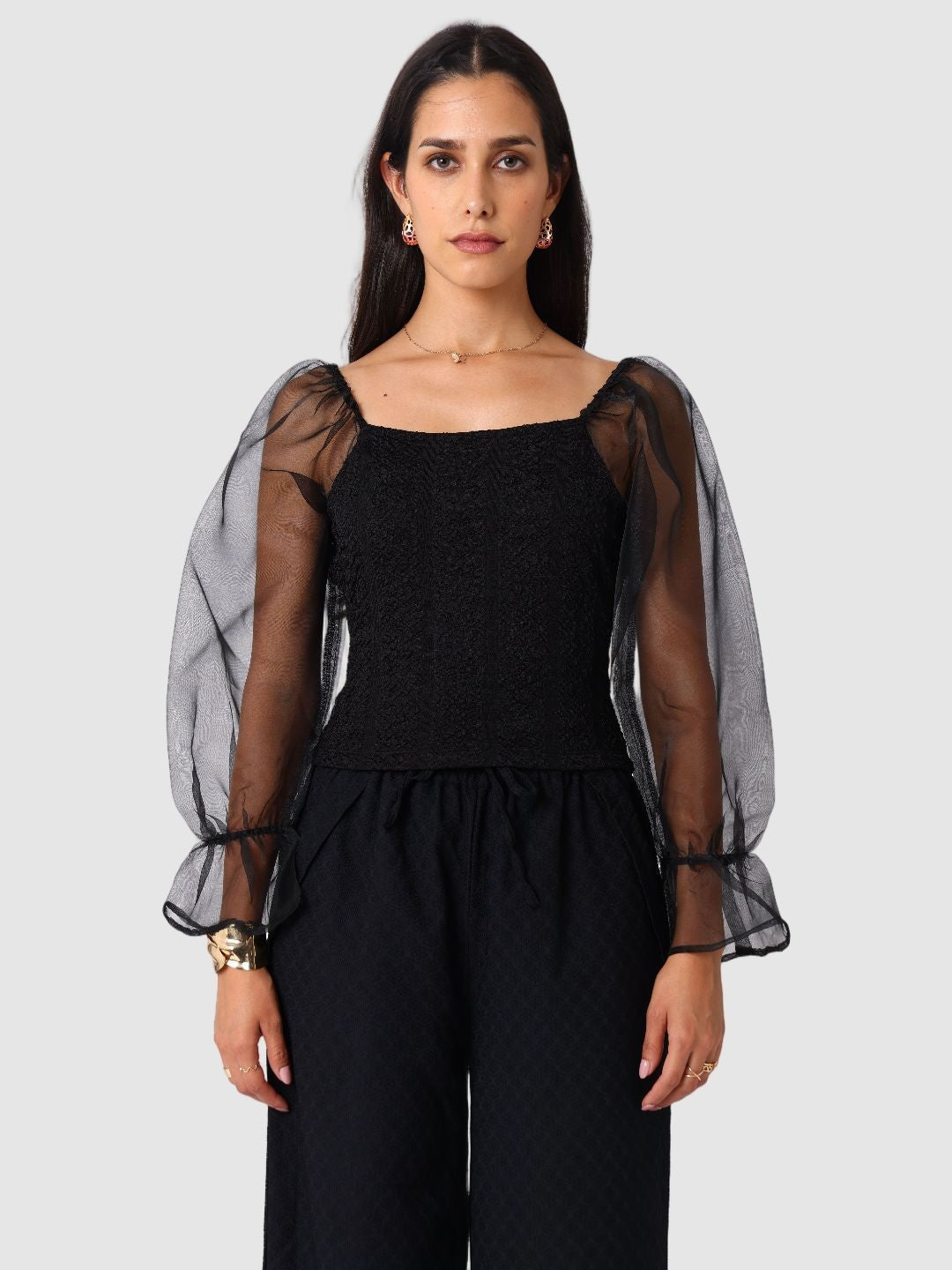 Women's Black Regular Fit Casual Top