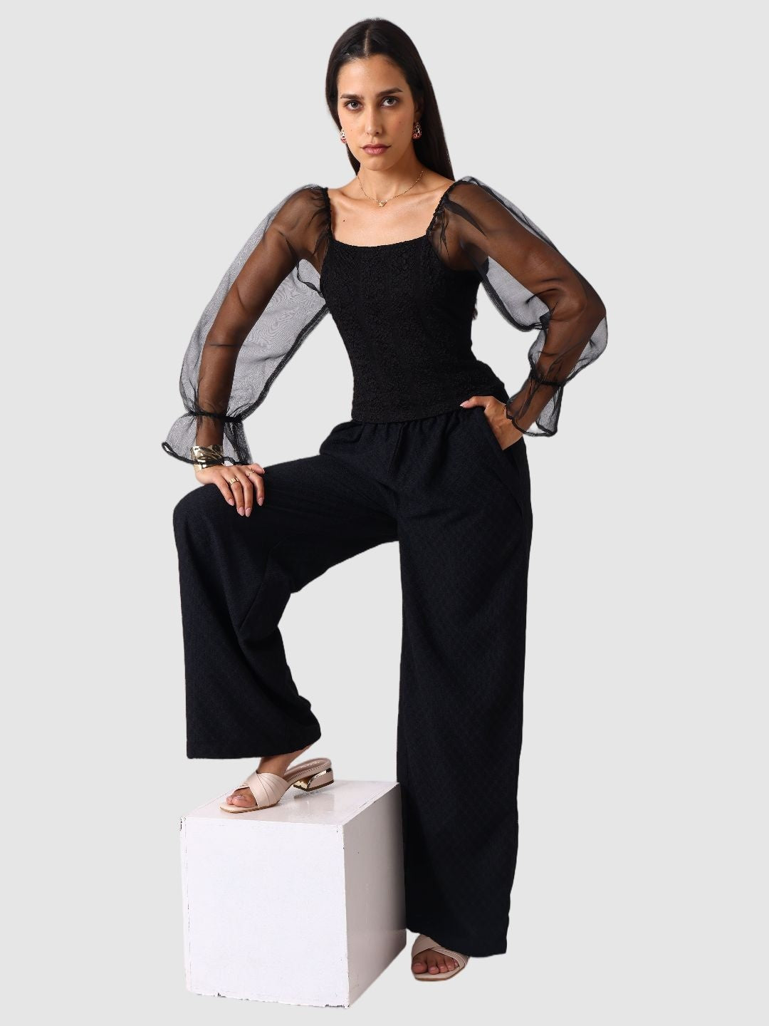 Women's Black Regular Fit Casual Top