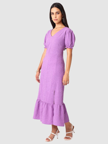 Women Regular Fit Purple Half Sleeves Dress