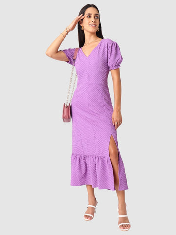 Women Regular Fit Purple Half Sleeves Dress