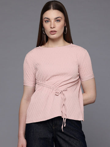 Freehand Pink The Indian Garage Co Women Relaxed Fit Textured Ruched Top