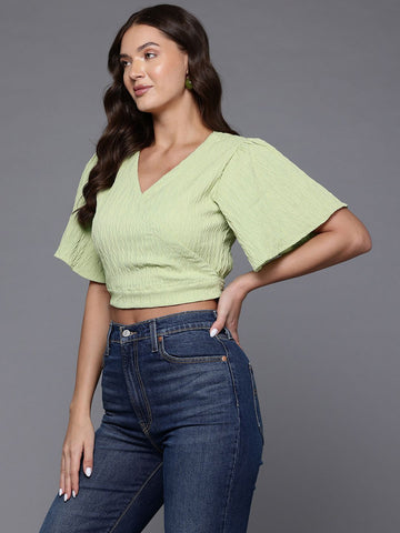 Freehand by The Indian Garage Co Women Regular Fit Textured Wrap Top