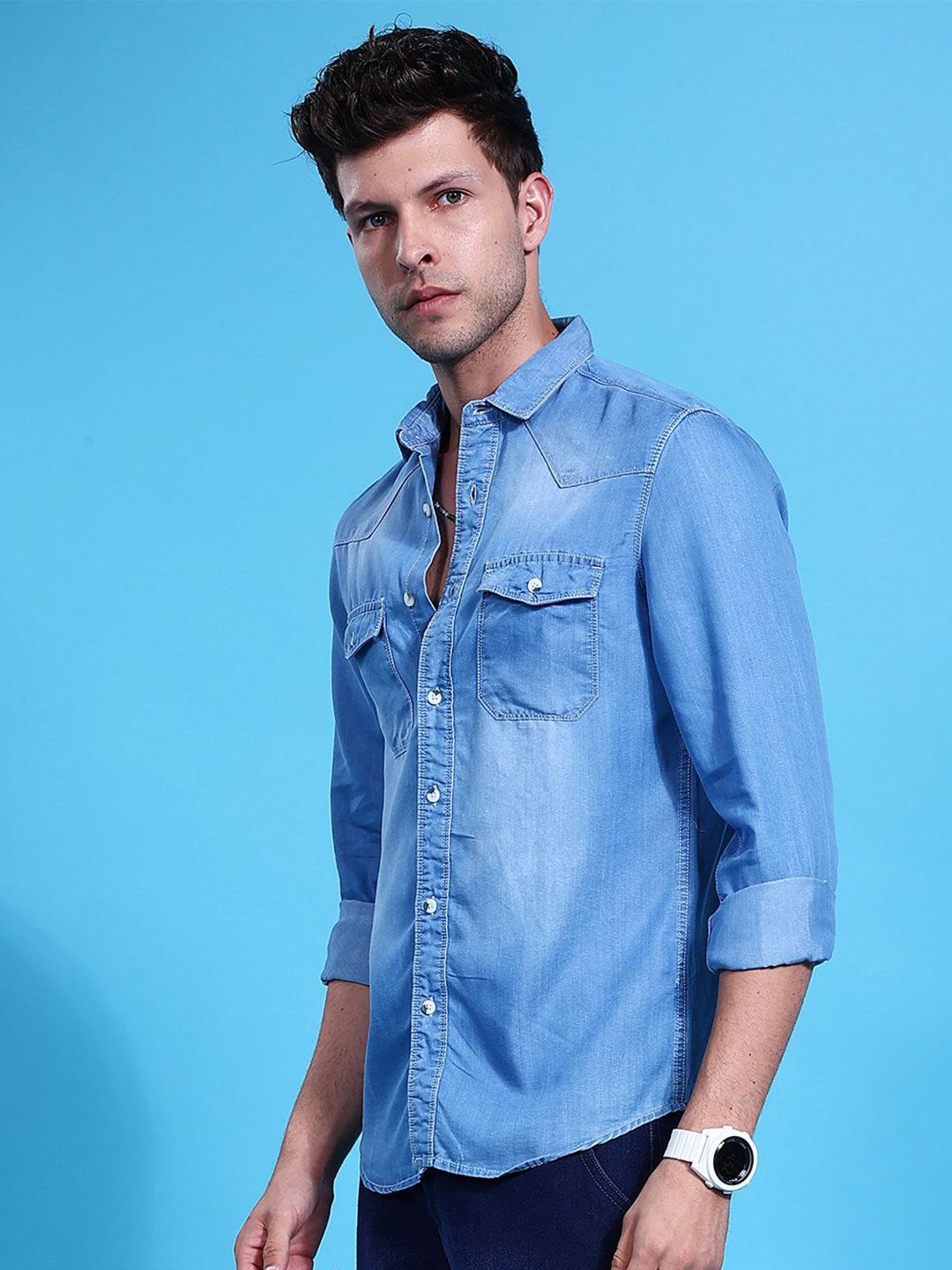 Men's Back Printed Denim Shirt