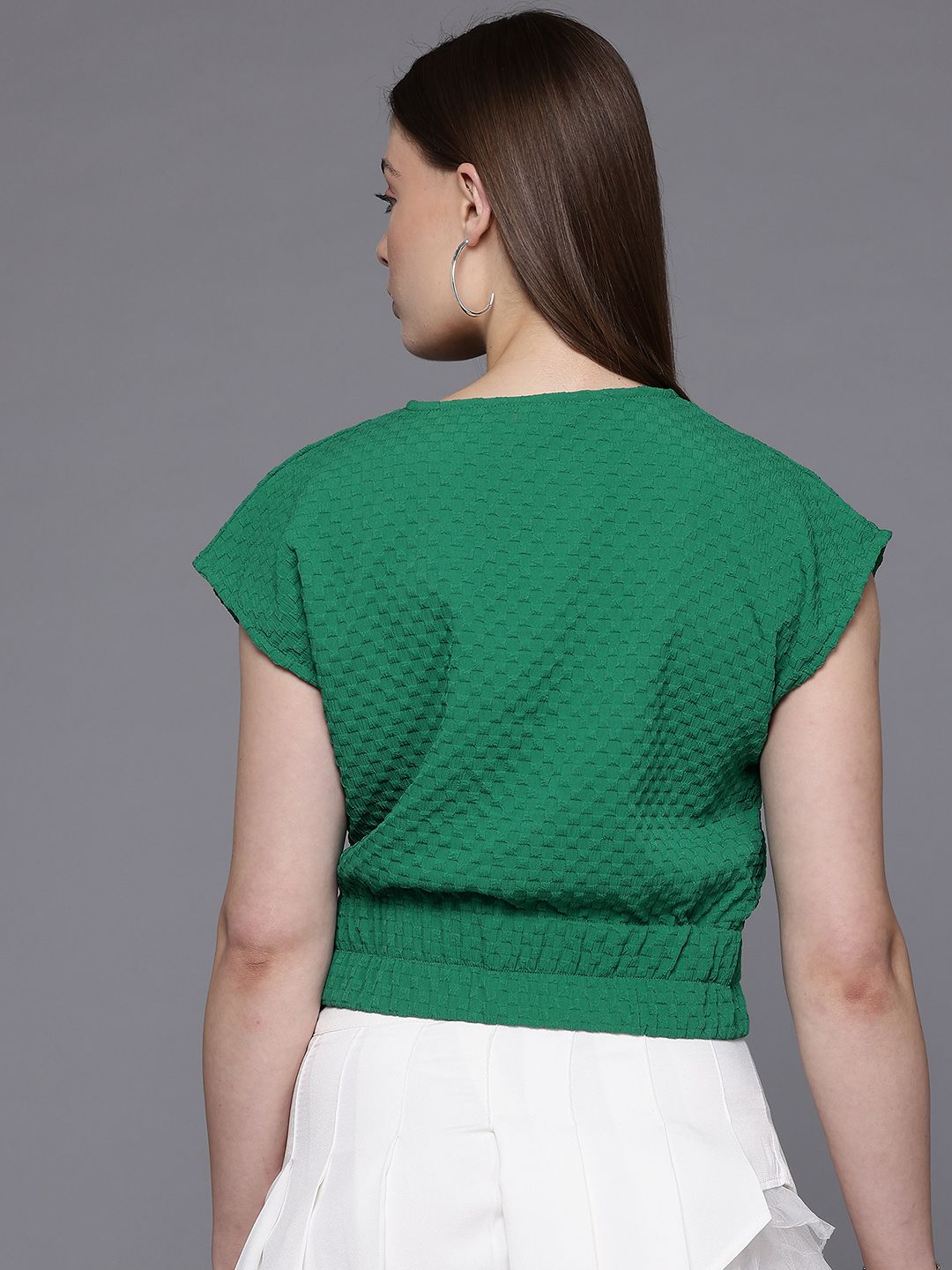 Freehand by The Indian Garage Co Women Regular Fit Textured Cinched Waist Top