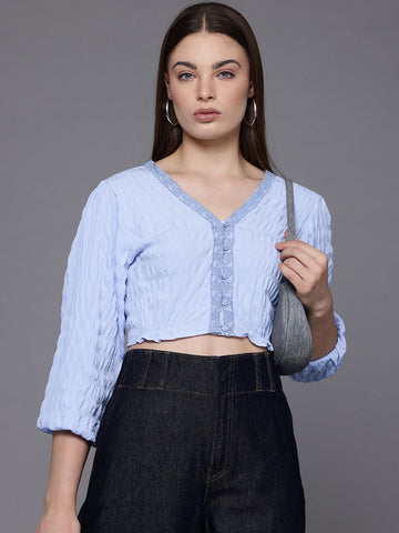 Freehand by The Indian Garage Co Women Regular Fit Textured Gathered Waist Top