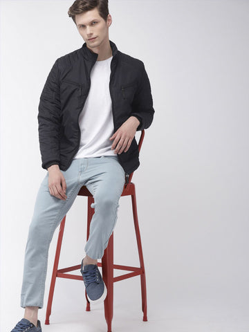 Men's Black Slim Fit Solid Casual Jacket