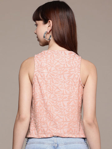 Freehand Peach The Indian Garage Co Women Fitted Textured Cinched Waist Top
