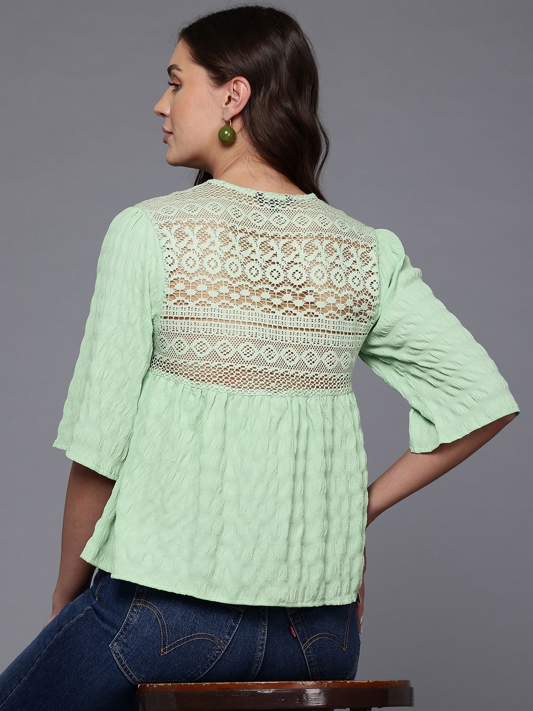 Freehand by The Indian Garage Co Women Loose Fit Textured Regular Top