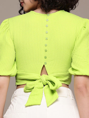 Freehand by The Indian Garage Co Women Regular Fit Textured Designer Back  Tie Up Top