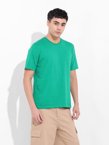 Men's Green Slim Fit Solid Round Neck T-shirt