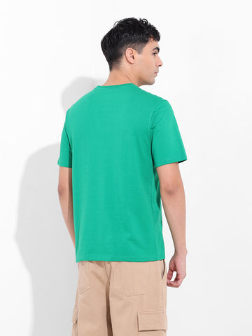 Men's Green Slim Fit Solid Round Neck T-shirt
