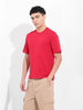 Men's Red Slim Fit Solid Round Neck T-shirt