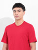Men's Red Slim Fit Solid Round Neck T-shirt