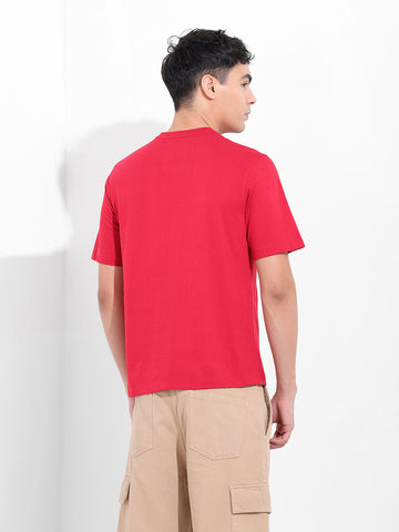 Men's Red Slim Fit Solid Round Neck T-shirt