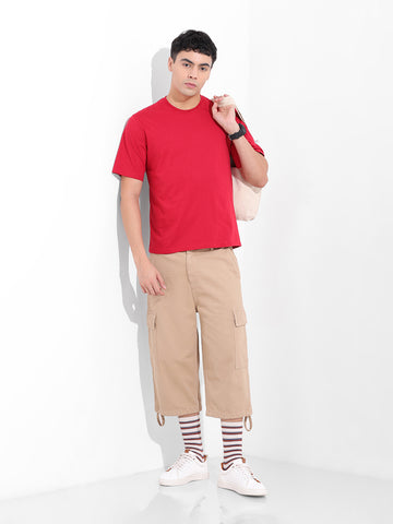 Men's Red Slim Fit Solid Round Neck T-shirt