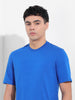 Men's Blue Slim Fit Solid Round Neck T-shirt