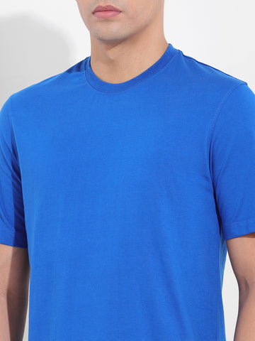 Men's Blue Slim Fit Solid Round Neck T-shirt