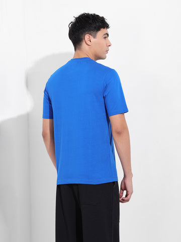 Men's Blue Slim Fit Solid Round Neck T-shirt