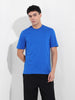 Men's Blue Slim Fit Solid Round Neck T-shirt