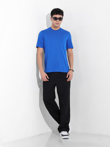 Men's Blue Slim Fit Solid Round Neck T-shirt