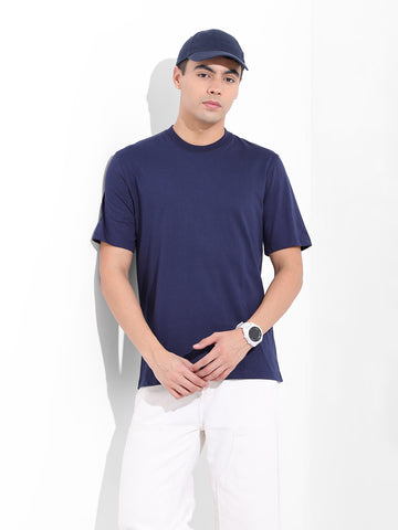 Men's Navy Slim Fit Solid Round Neck T-shirt