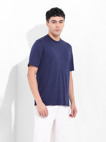 Men's Navy Slim Fit Solid Round Neck T-shirt