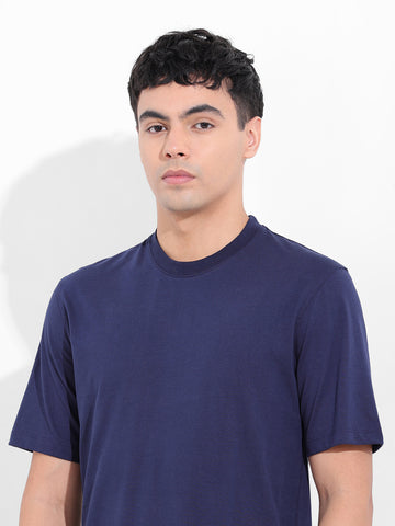 Men's Navy Slim Fit Solid Round Neck T-shirt