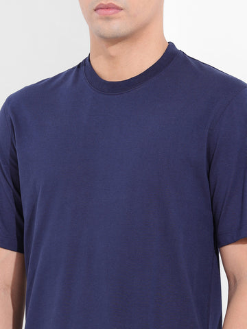 Men's Navy Slim Fit Solid Round Neck T-shirt