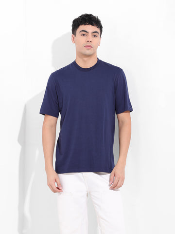 Men's Navy Slim Fit Solid Round Neck T-shirt