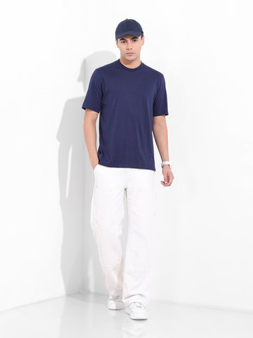 Men's Navy Slim Fit Solid Round Neck T-shirt