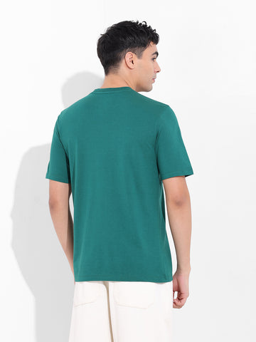 Men's Green Slim Fit Solid Round Neck T-shirt