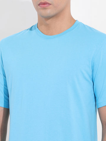 Men's Blue Slim Fit Solid Round Neck T-shirt