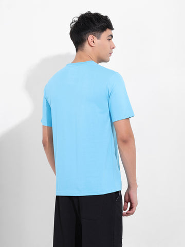 Men's Blue Slim Fit Solid Round Neck T-shirt