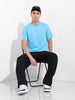 Men's Blue Slim Fit Solid Round Neck T-shirt