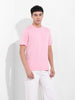 Men's Pink Slim Fit Solid Round Neck T-shirt