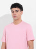 Men's Pink Slim Fit Solid Round Neck T-shirt