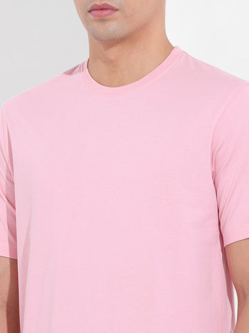 Men's Pink Slim Fit Solid Round Neck T-shirt