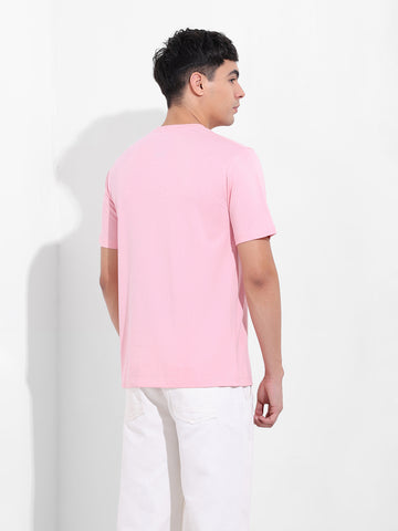 Men's Pink Slim Fit Solid Round Neck T-shirt