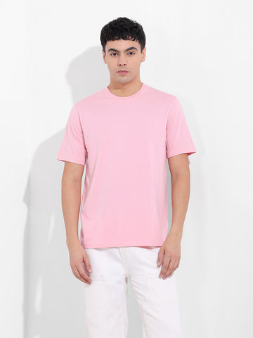 Men's Pink Slim Fit Solid Round Neck T-shirt