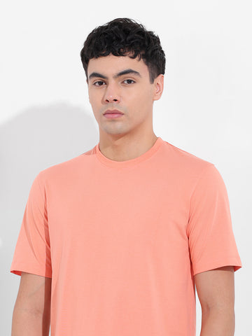 Men's Orange Slim Fit Solid Round Neck T-shirt
