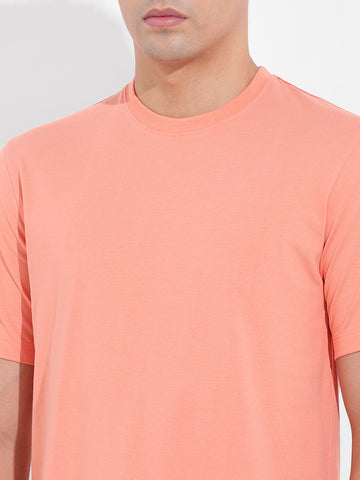 Men's Orange Slim Fit Solid Round Neck T-shirt