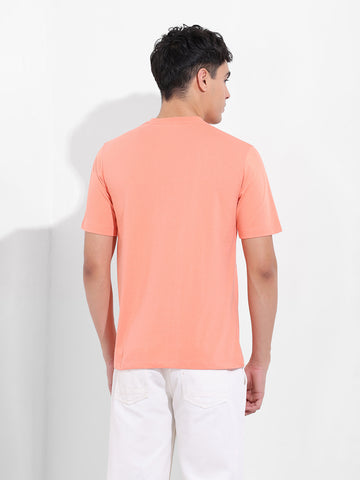 Men's Orange Slim Fit Solid Round Neck T-shirt