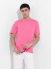Men's Pink Slim Fit Solid Round Neck T-shirt