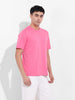 Men's Pink Slim Fit Solid Round Neck T-shirt