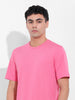 Men's Pink Slim Fit Solid Round Neck T-shirt