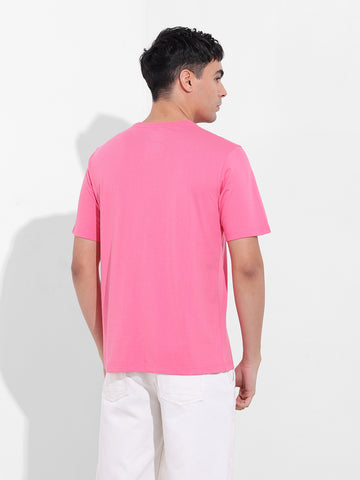 Men's Pink Slim Fit Solid Round Neck T-shirt