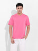Men's Pink Slim Fit Solid Round Neck T-shirt
