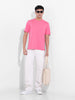 Men's Pink Slim Fit Solid Round Neck T-shirt