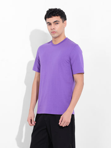 Men's Purple Slim Fit Solid Round Neck T-shirt